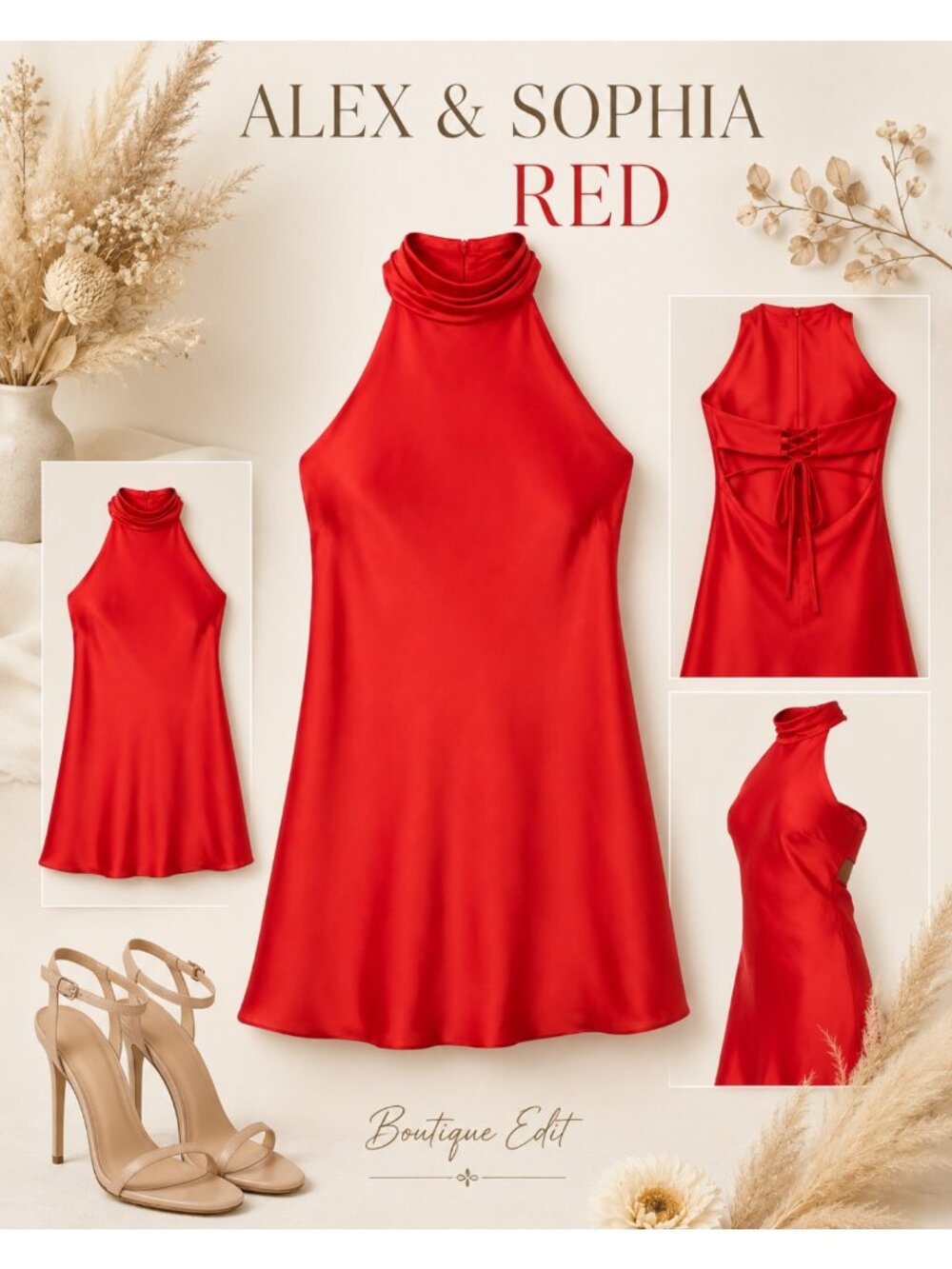 Alex & Sophia Tomato Red Open Back Halter Dress Size 6 NWT